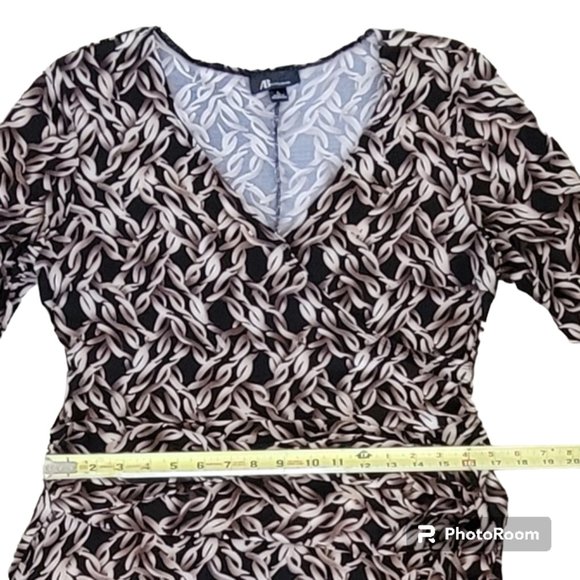 Vintage Faux Wrap Geometric Print Jersey Knit Dress Packable Travel Sz Large - Picture 7 of 11